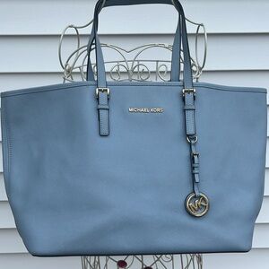 Michael Kors Slate Blue Tote with Gold Accents